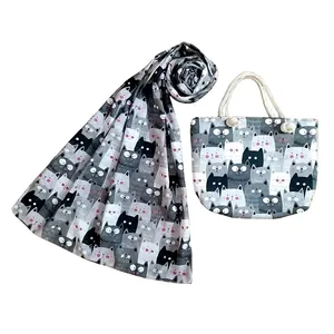ست کیف و شال دخترانه مدل گربه ها کد SC-03