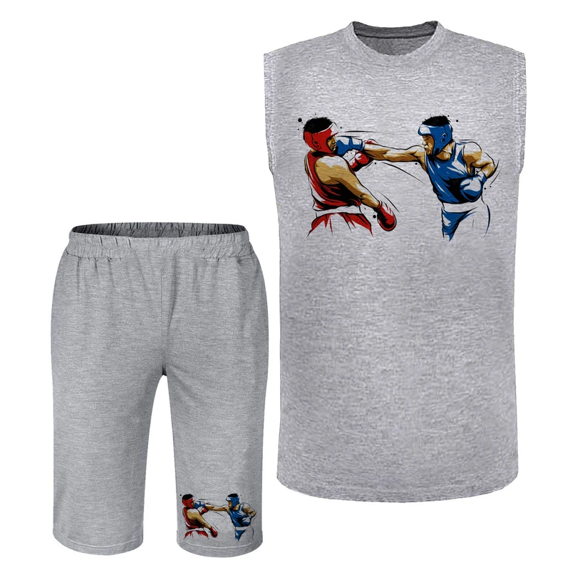 ست تاپ و شلوارک راحتی مردانه مدل A460 طرح بوکس