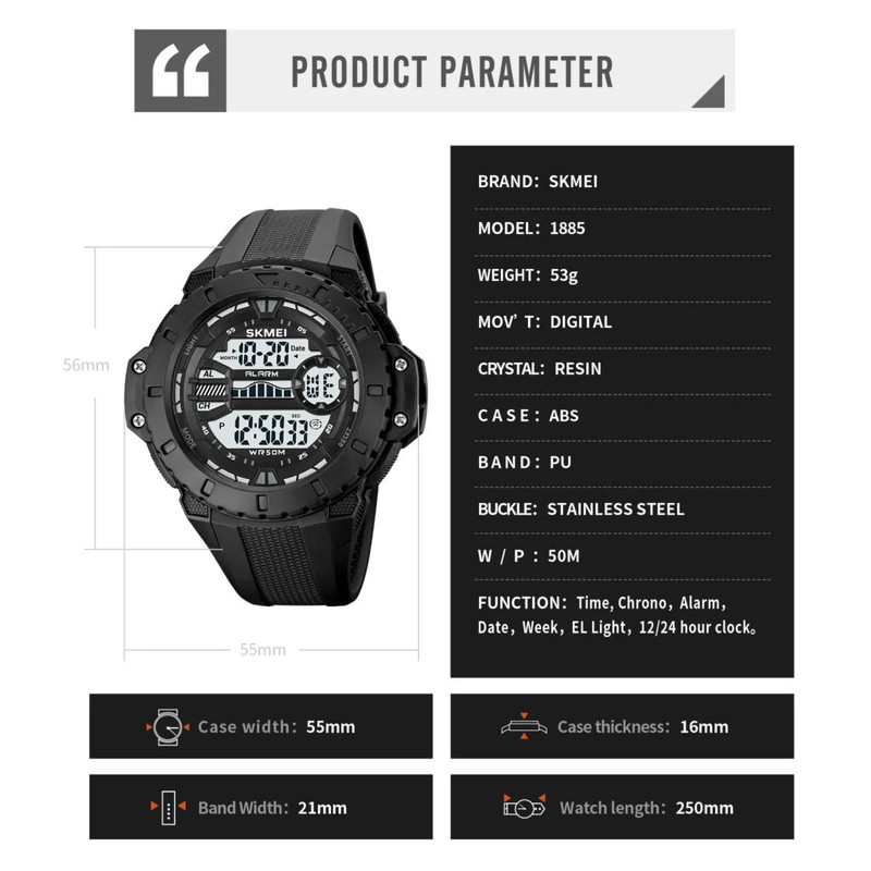 ساعت مچی دیجیتال مردانه اسکمی مدل 1885 BK ساعت مچی دیجیتال مردانه اسکمی مدل 1885 BK
