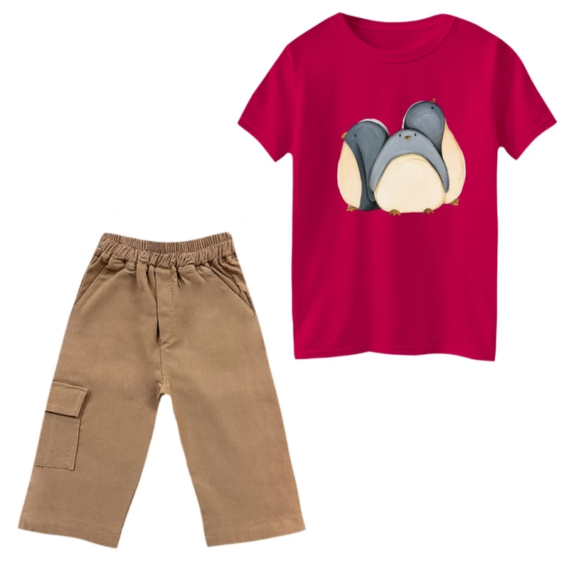 ست تی‌شرت و شلوارک پسرانه مدل پنگوئن ها