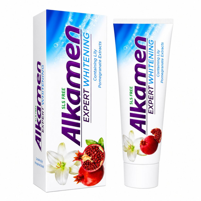 خمیر دندان تخصصی آلکامن مدل Expert Whitening(سفید کننده) حاوی عصاره زنبق و پوست انار حجم 75 میلی‌لیتر