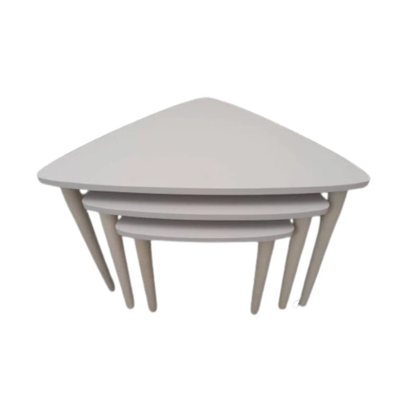میز عسلی مثلث با پایه پلیمر و صفحه MDF مدل TW3 مجموعه سه عددی