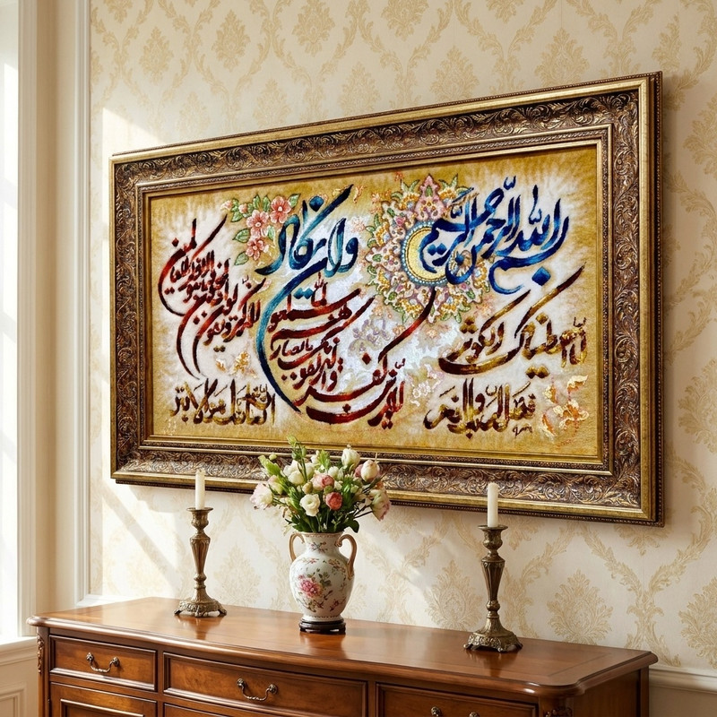 تابلو فرش دستباف طرح وان یکاد برجسته ابریشمی کد DQ001