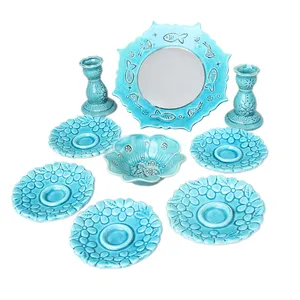 مجموعه ظروف هفت سین 9 پارچه مدل فیروزه طرح گلی کد DEK_344