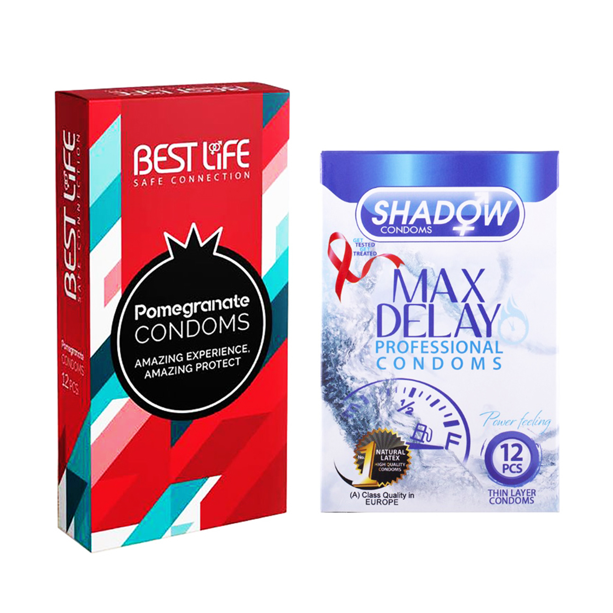 کاندوم بست لایف مدل Pomegranate بسته 12 عددی به همراه کاندوم شادو مدل Max Delay بسته 12 عددی