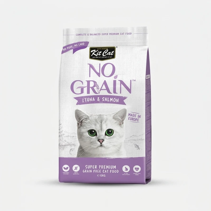 غذای خشک گربه بالغ کیت کت مدل No Grain Super Premium طعم ماهی تن و سالمون وزن 1 کیلوگرم
