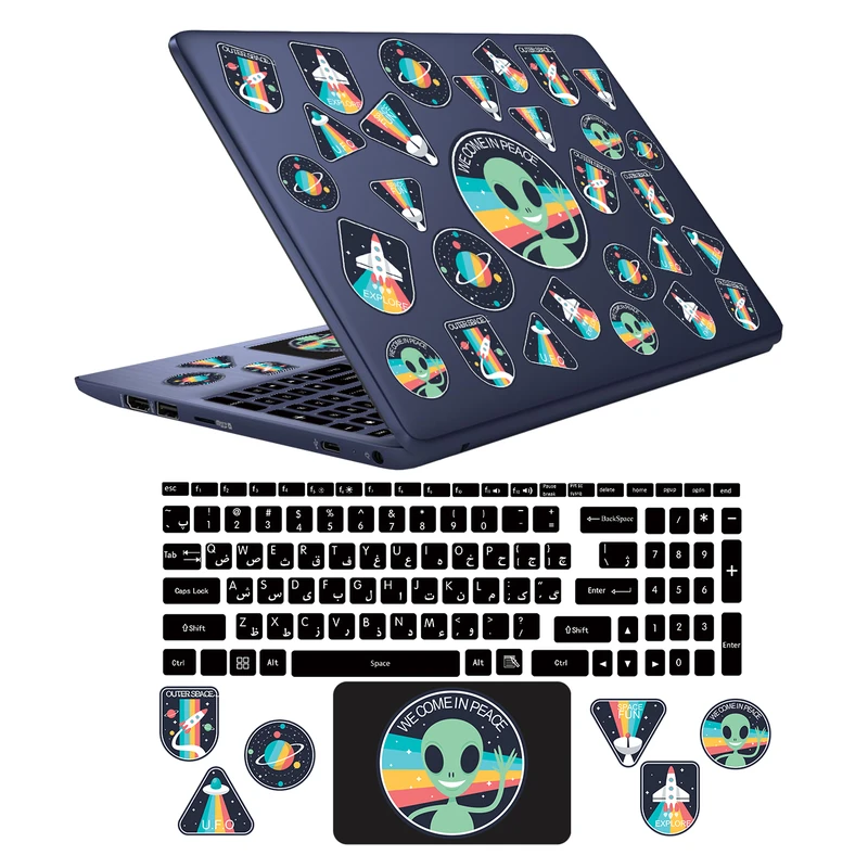 استیکر لپ تاپ کد space04-2 مجموعه 35 عددی به همراه بر چسب حروف فارسی کیبورد