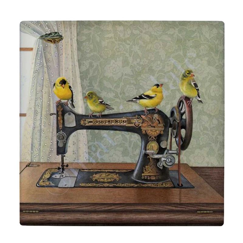 زیر لیوانی طرح چرخ خیاطی و قناری ها کد    3251120_474