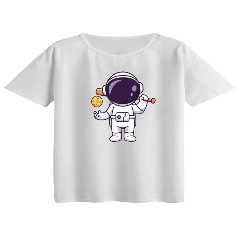 کراپ تی‌شرت آستین کوتاه زنانه مدل فضانورد کد ۳