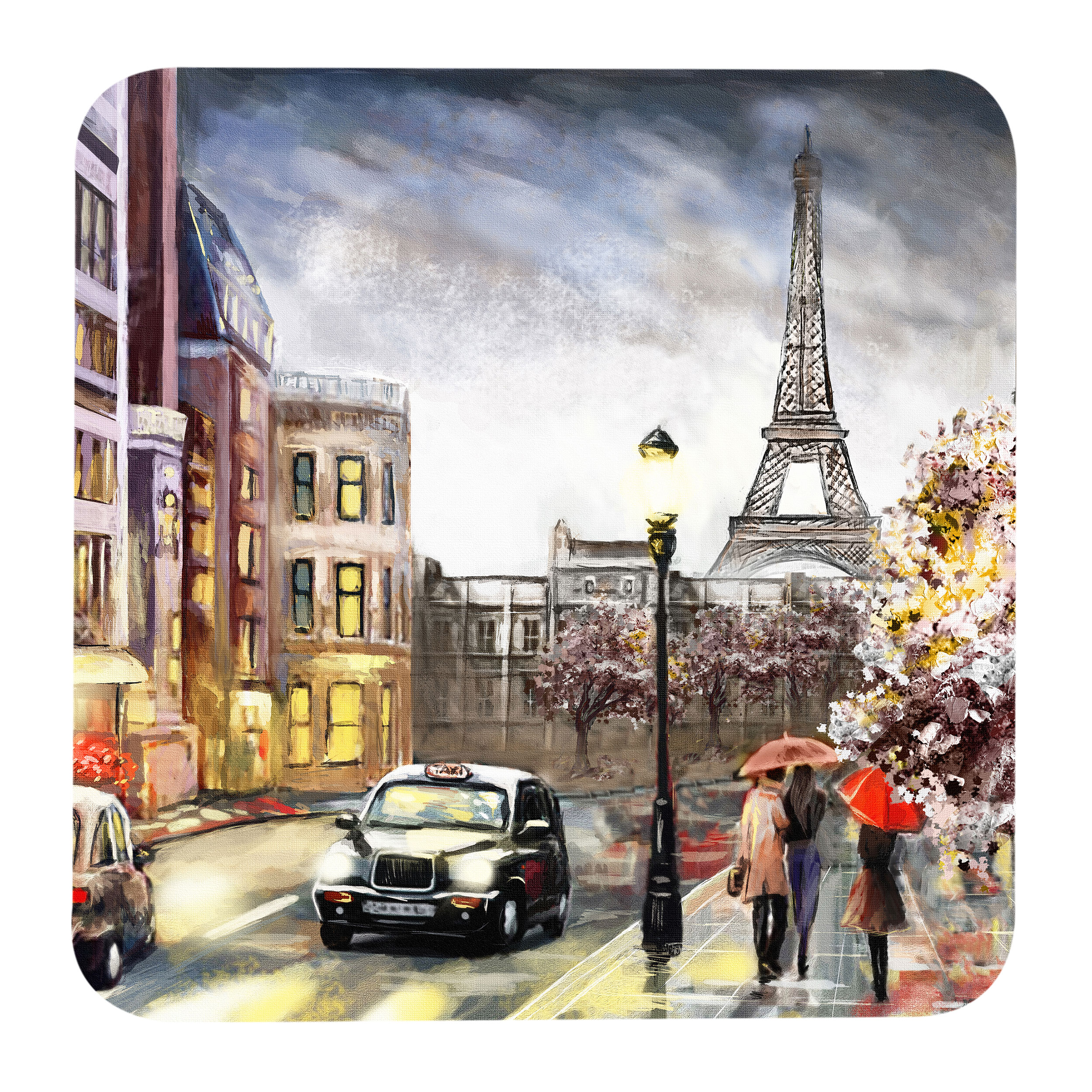 زیر لیوانی مدل Z1017 طرح نقاشی منظره خیابان پاریس و برج ایفل 
