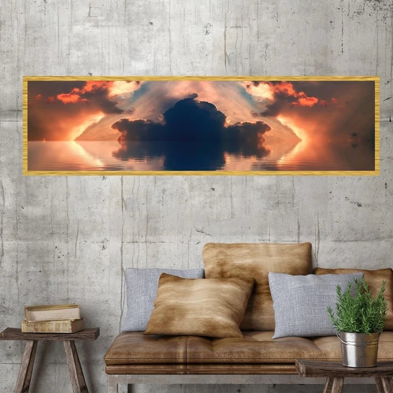تابلو بکلیت طرح منظره غروب و آسمان مدل کشیده T-7622