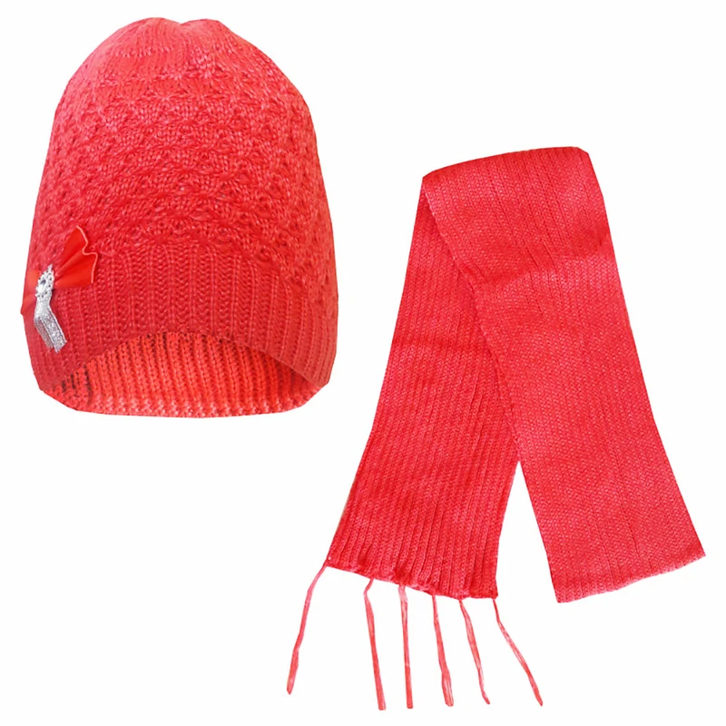 ست کلاه و شال گردن بافتنی دخترانه مدل پاپیونی02