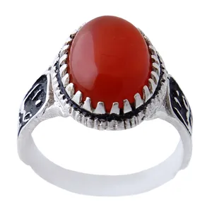 انگشتر نقره مردانه بازرگانی میلادی مدل عقیق سرخ رکاب یا رضا(ع) کد AM_0184