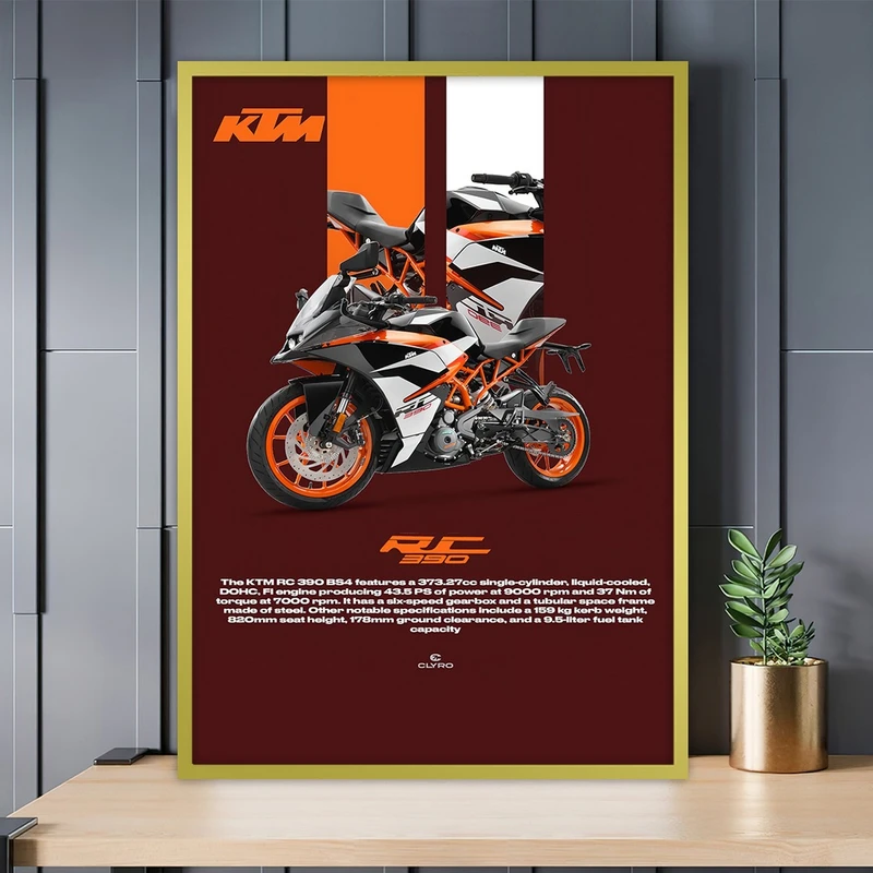 تابلو بکلیت طرح موتور KTM 390 مدل T-S10791 فریم طلایی