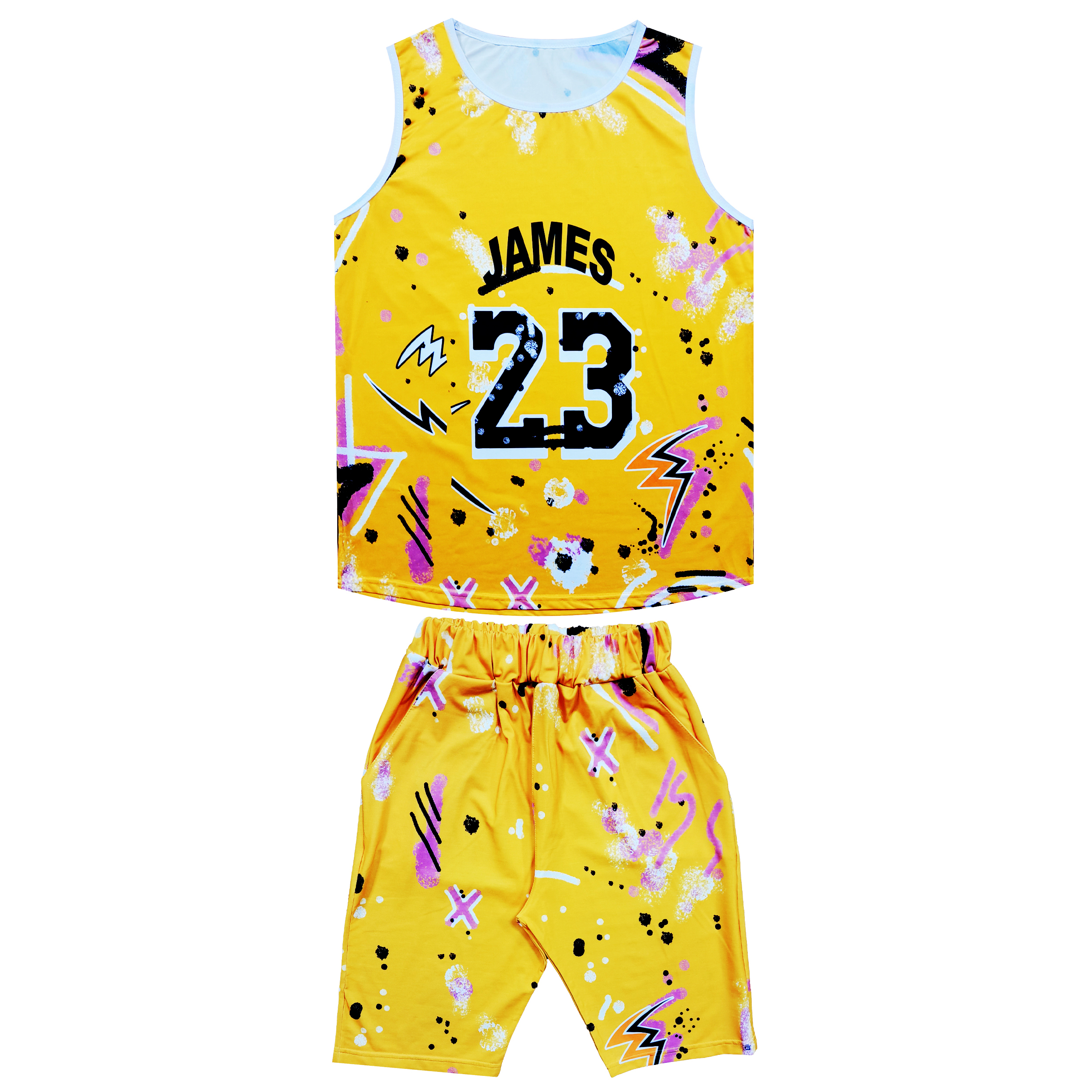 ست تاپ و شلوارک ورزشی مردانه مدل JAMES 23 کد LJ23 رنگ زرد