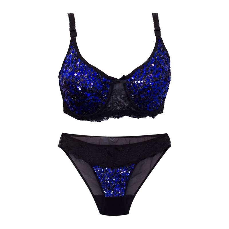 ست شورت و سوتین زنانه مدل سیدل پولکی رنگ آبی