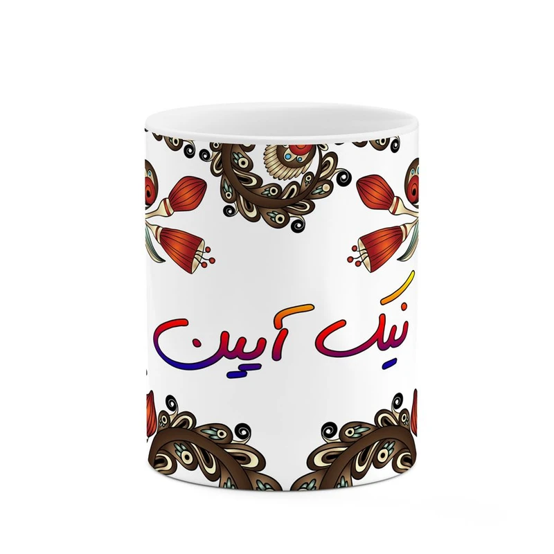 ماگ کاکتی مدل اسم نیک_آیین طرح سنتی گل و بته کد mgh48146