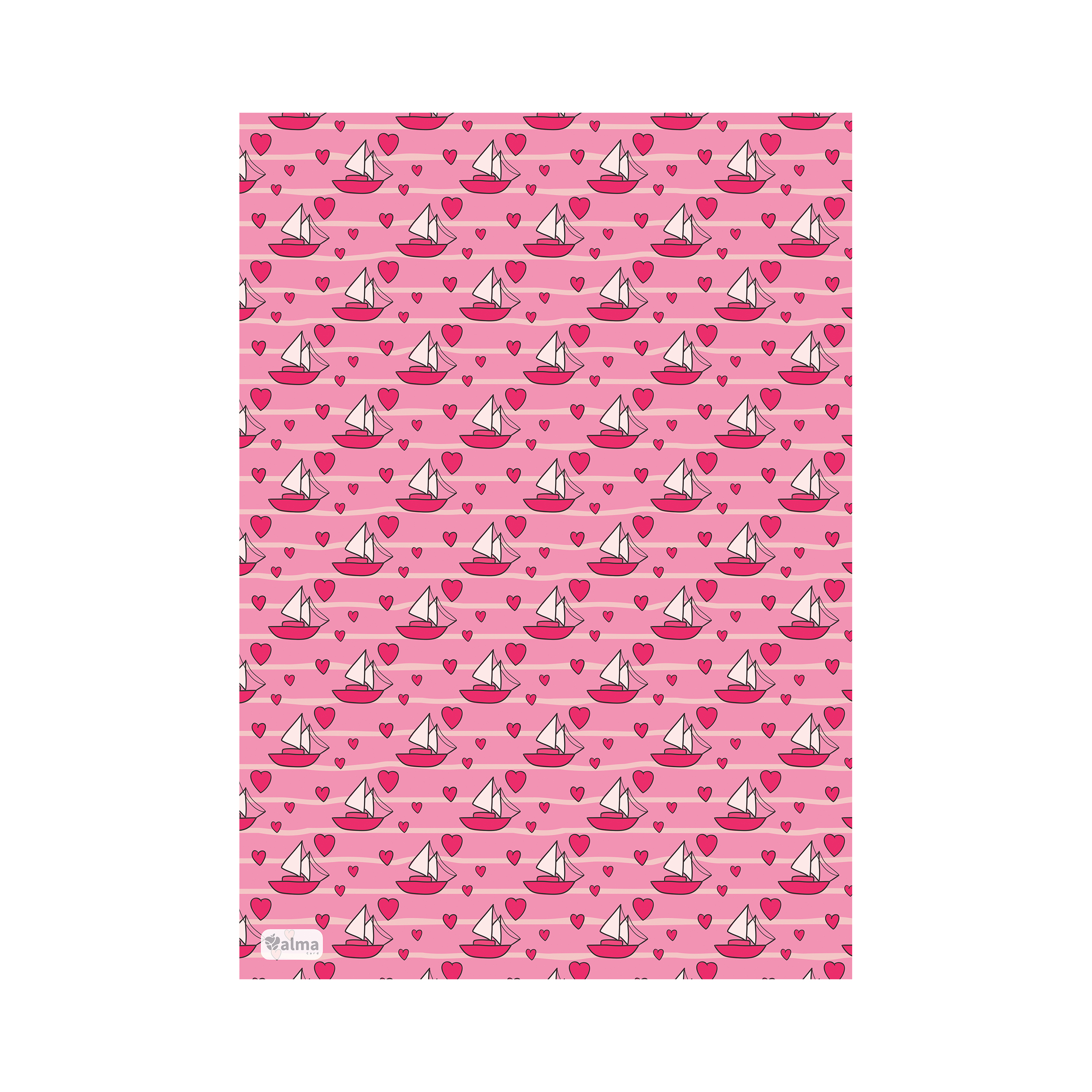 کاغذ کادو آلما طرح قایق قلبی مدل PINKI054 بسته 5 عددی