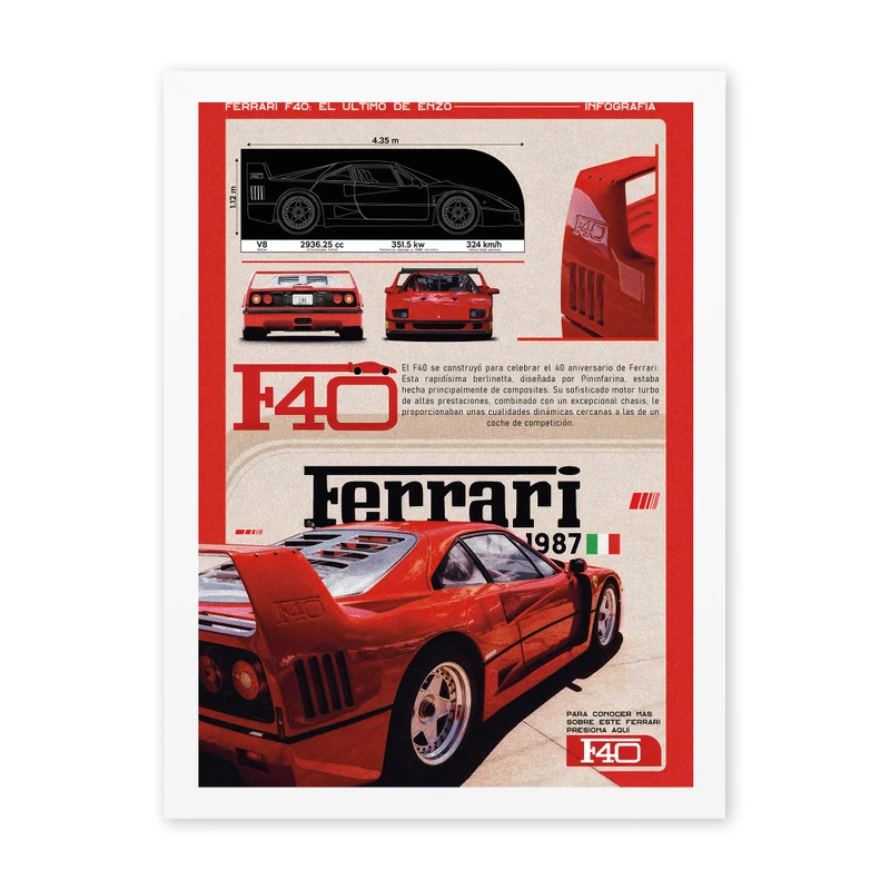 تابلو طرح ماشین فراری F40 کد 1219 فریم سفید