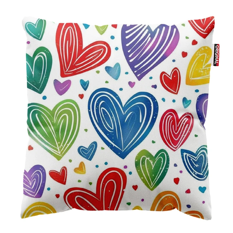 کوسن پاد آفرین طرح قلب های رنگی زیبا کد 1751 سایز 30*30 سانتی متر