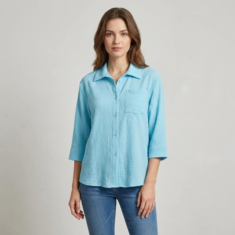 شومیز آستین سه ربع یقه برگردان زنانه مدل Chemise-S-01