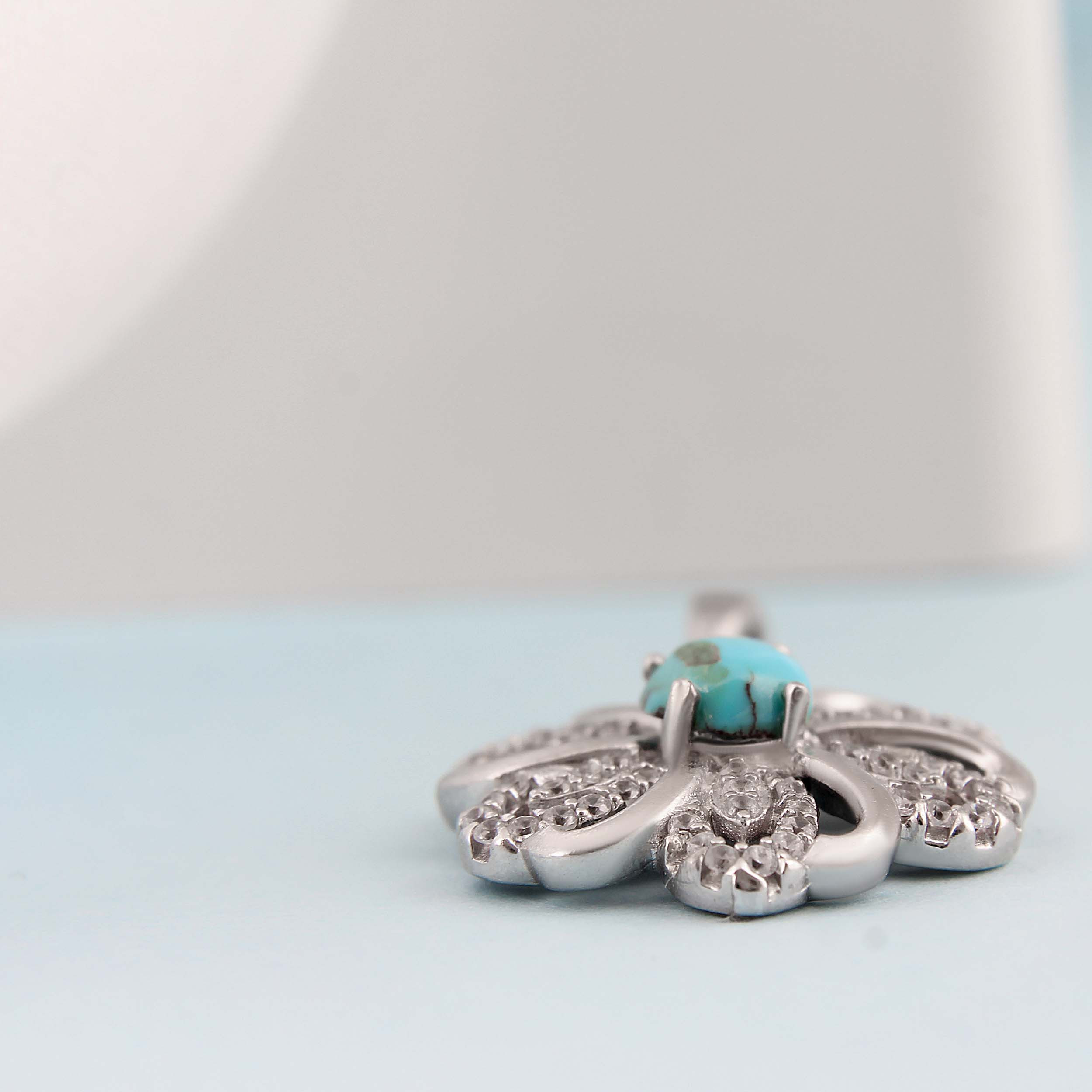 آویز گردنبند نقره زنانه بازرگانی میلادی مدل فیروزه طبیعی نیشابور کد PKR_355