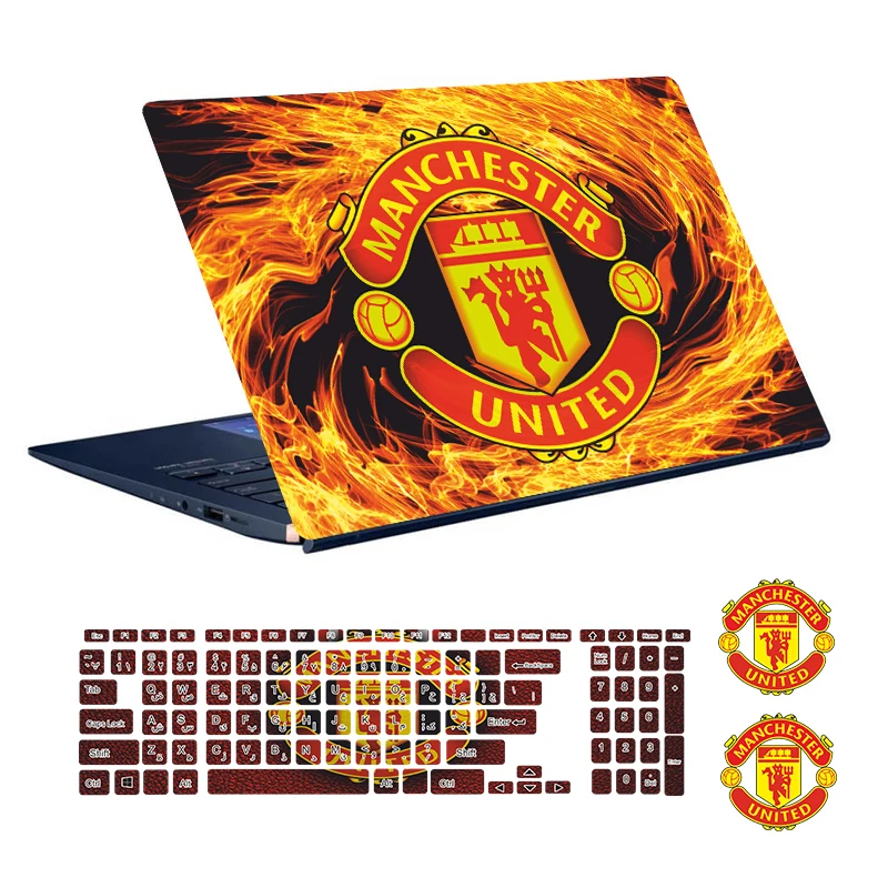 استیکر لپ تاپ توییجین و موییجین طرح Manchester United کد 02 مناسب برای لپ تاپ 15.6 اینچ به همراه برچسب حروف فارسی کیبورد 