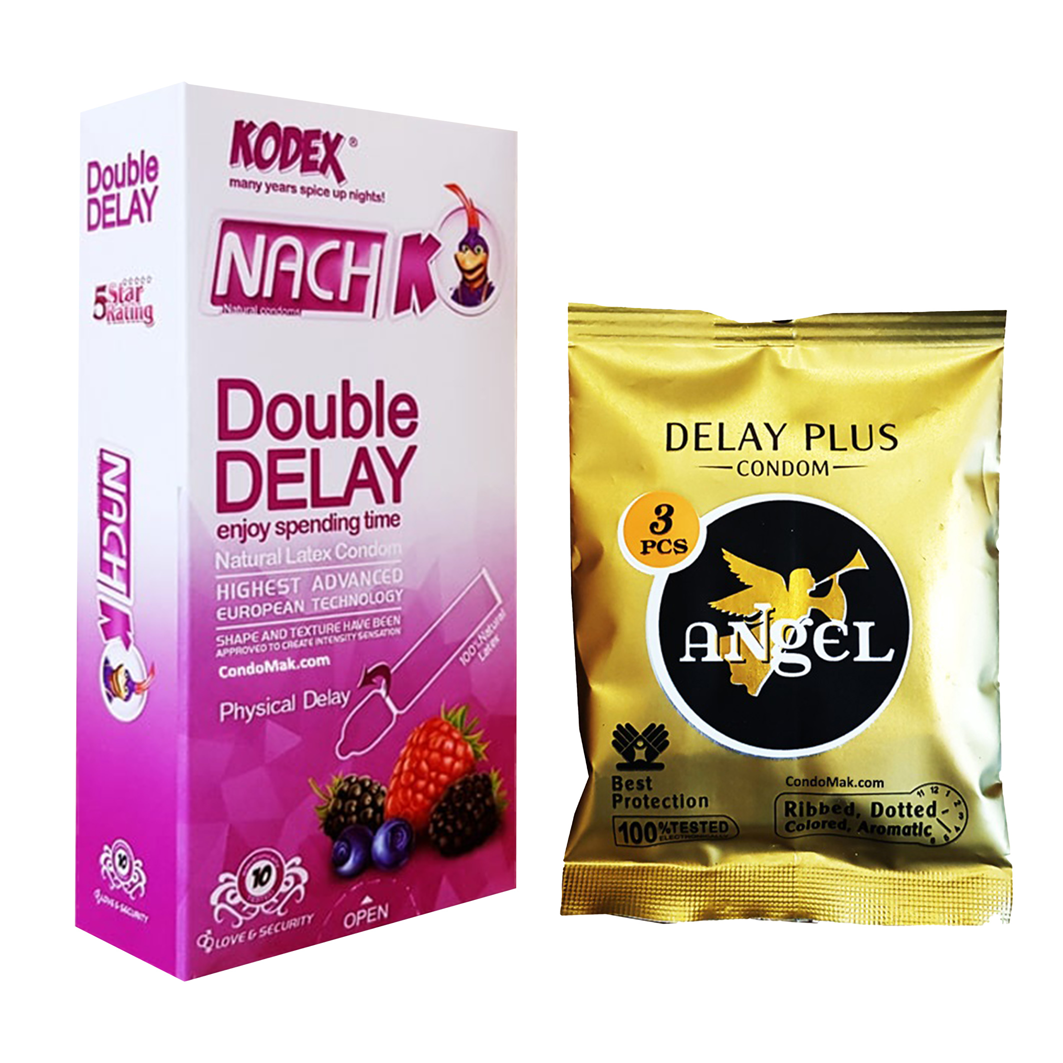 کاندوم ناچ کدکس مدل DOUBLE DELAY بسته 12عددی به همراه کاندوم انجل مدل DELAY PLUS بسته 3 عددی