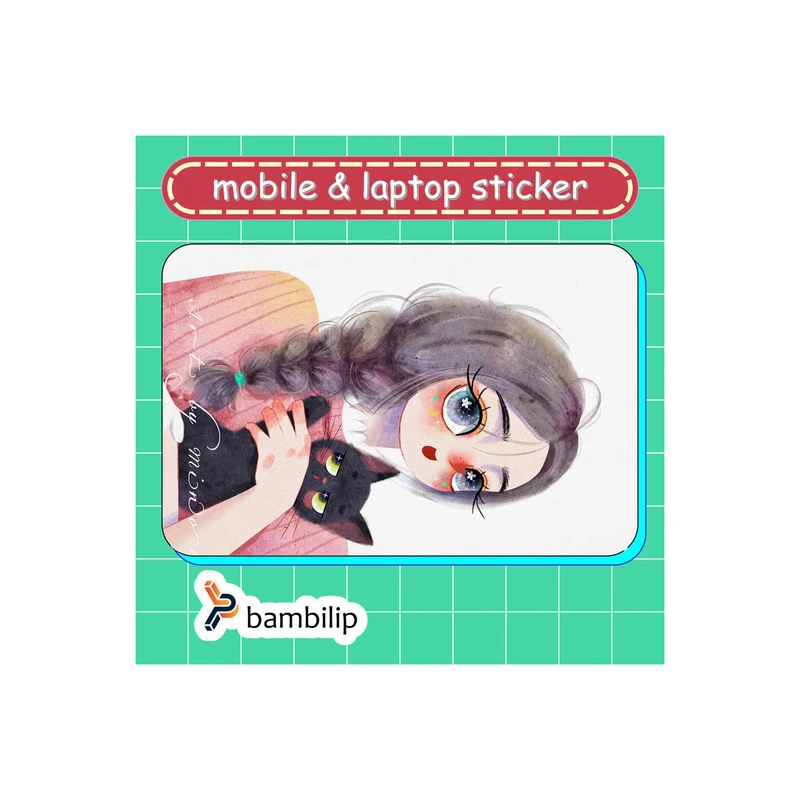 استیکر بامبیلیپ مدل کارت عابر طرح دختر چشم آهویی و گربه سیاه کد 8441519