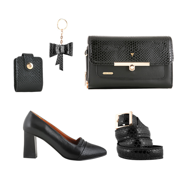 ست کیف و کفش زنانه چرم یلسان مدل لیندا کد TARA-ARS-MAN-ATS-MRV-305-msk  به همراه کمربند و جاکارتی و جاکلیدی