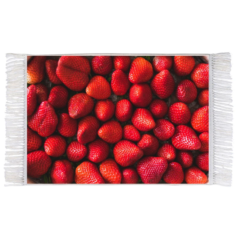 فرش ماشینی دیوارکوب اطلس آبی طرح میوه توت فرنگی مدل T1892 