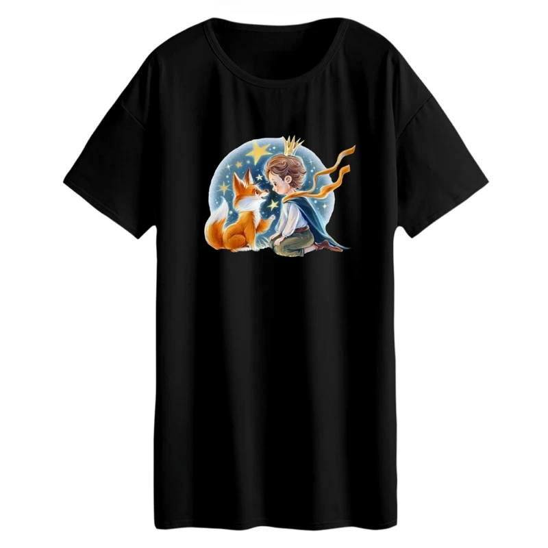 تی شرت لانگ زنانه مدل شازده کوچولو و روباه کد 5