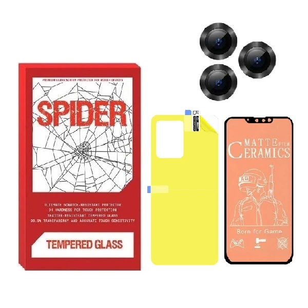 محافظ صفحه نمایش سرامیکی مات اسپایدر مدل 2CRN مناسب برای گوشی موبایل اپل iPhone 12 pro به همراه محافظ پشت گوشی و محافظ لنز دوربین