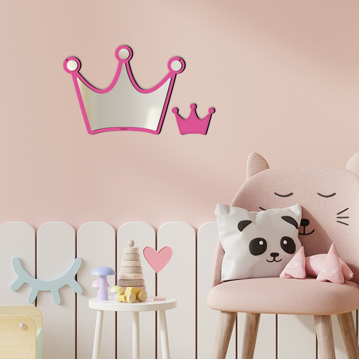 استیکر چوبی کودک باروچین مدل تاج آیینه ای کد m-4-pink مجموعه 2 عددی