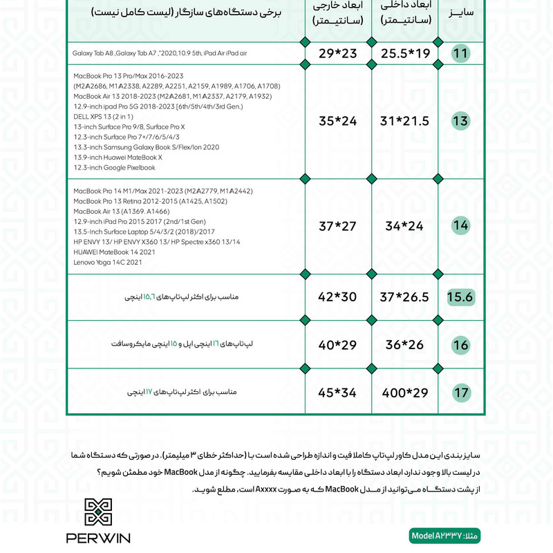کاور لپ تاپ پِروین مدل LC-24 مناسب برای مک بوک 13 اینچی