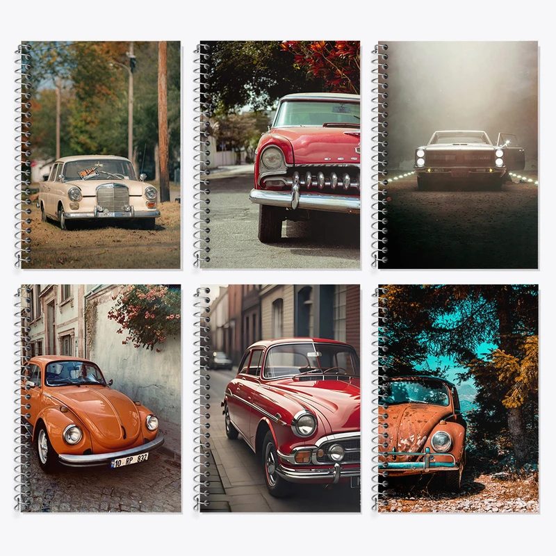 دفتر زبان 50 برگ خندالو مدل دو خط طرح ماشین کلاسیک کد 596 مجموعه 6 عددی