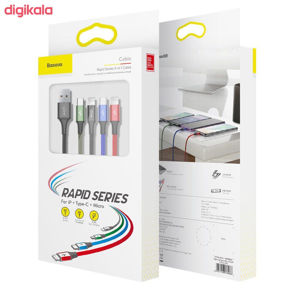 کابل تبدیل USB به لایتنینگ/ microUSB/ USB-C باسئوس مدل CA1T4-C01 طول 1.2 متر main 1 7