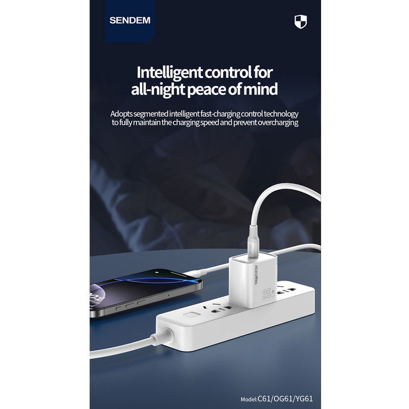 شارژر دیواری 25 وات سندم مدل YG61 به همراه کابل تبدیل USB-C