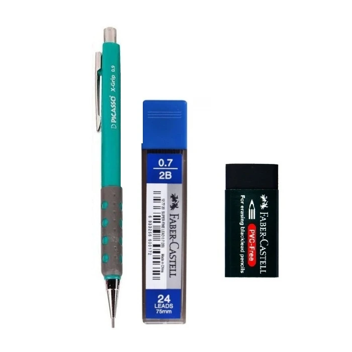 مداد نوکی 0.7 میلی متری پیکاسو مدل grip به همراه نوک و پاک کن مجموعه 3 عددی