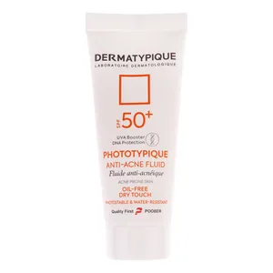 فلوئید ضد آفتاب بدون رنگ درماتیپیک مدل anti acne محافظ UVA،UVB مناسب برای انواع پوست حجم 40 میلی لیتر