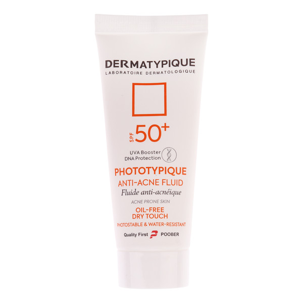 فلوئید ضد آفتاب بدون رنگ درماتیپیک مدل anti acne محافظ UVA،UVB مناسب برای انواع پوست حجم 40 میلی لیتر