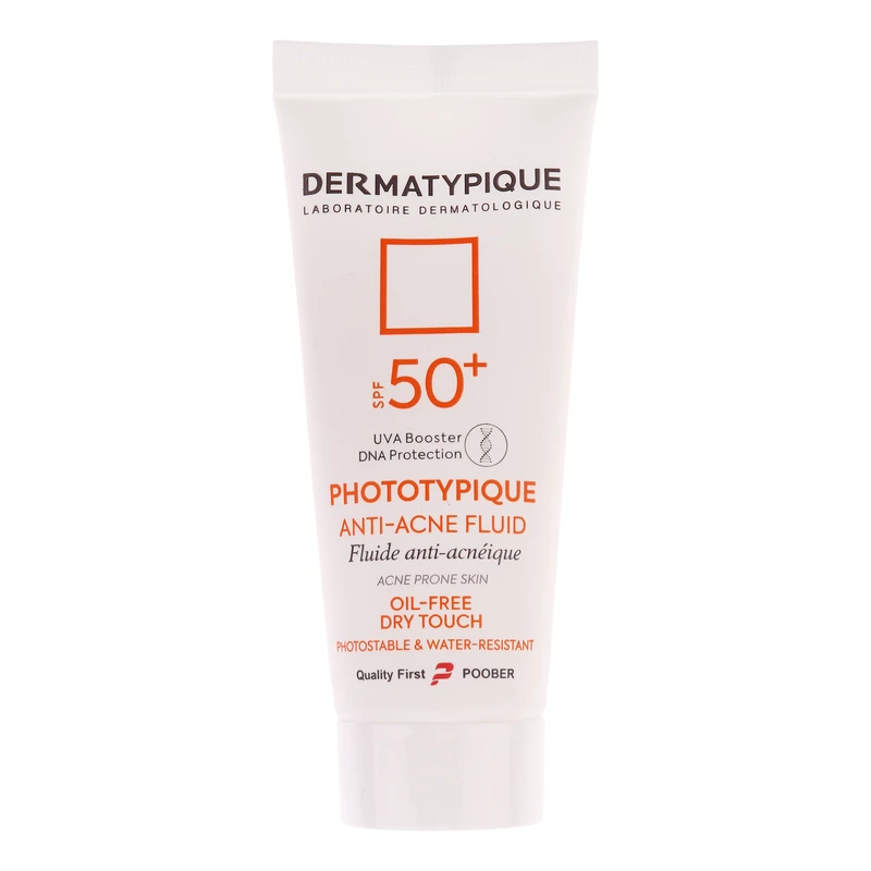 فلوئید ضد آفتاب بدون رنگ درماتیپیک مدل anti acne محافظ UVA،UVB مناسب برای انواع پوست حجم 40 میلی لیتر