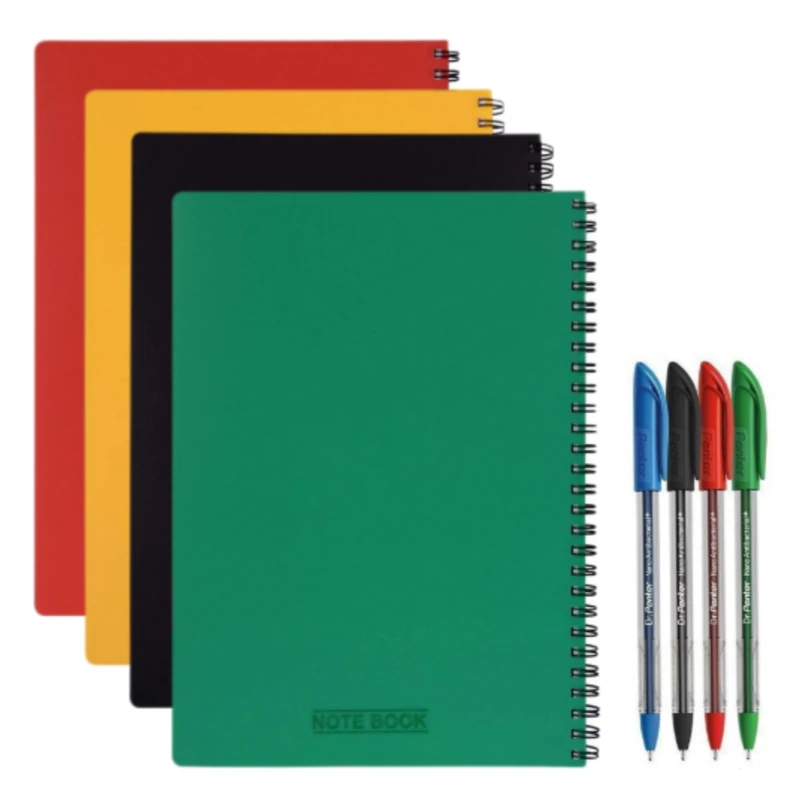 دفتر مشق ۱۰۰ برگ پاپکو مدل ۶۲۰ به همراه خودکار بسته ۸ عددی