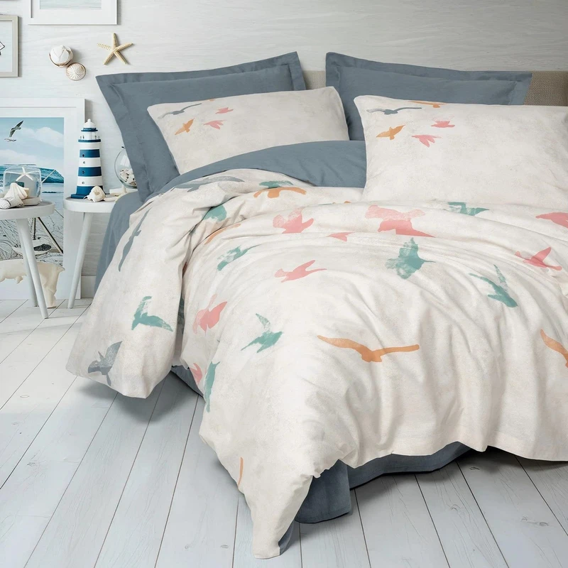 سرویس ملحفه یک نفره 3 تکه کاتن باکس مدل Maritime Kaija Mavi T.K