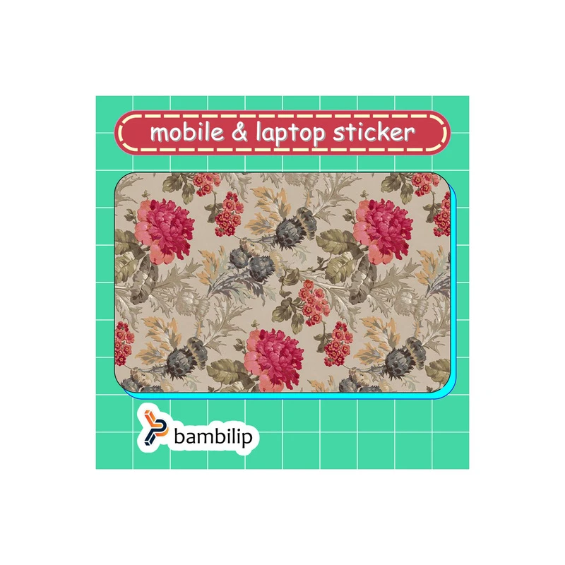 استیکر بامبیلیپ مدل کارت عابر طرح گل گلی قرمز و سبز وینتیج کد 0266107