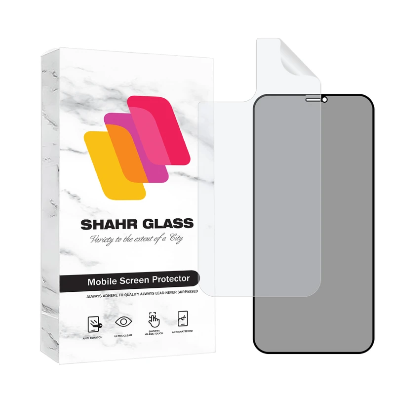 محافظ صفحه نمایش حریم شخصی شهر گلس مدل FULLPRIVNANOSH مناسب برای گوشی موبایل اپل iPhone 12 Pro به همراه محافظ پشت گوشی