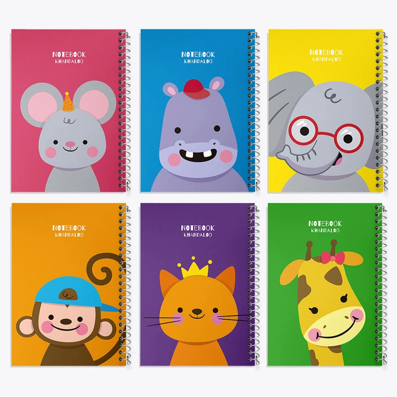 دفتر مشق 100 برگ خندالو طرح حیوانات بامزه کد 55 مجموعه 6 عددی