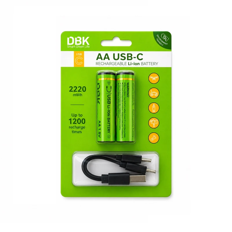 باتری قلمی قابل شارژ دی بی کی مدل AA USB-C  بسته 2 عددی