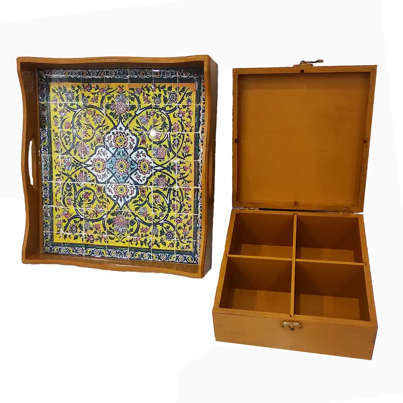 سینی چوبی مدل کاشی رزینی کد kh30