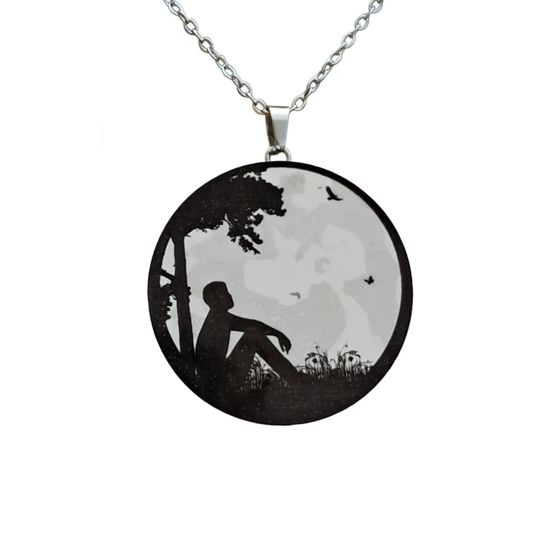 گردنبند مدل ماه شبتاب طرح منظره و عشق کد Art14